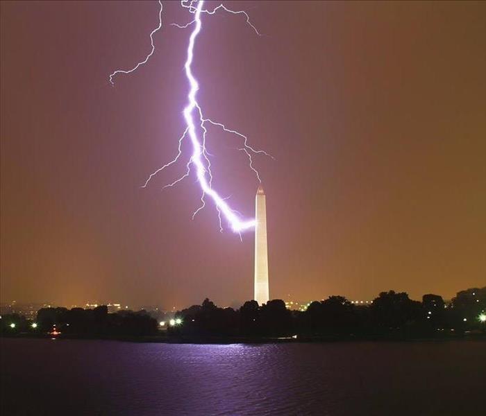 lightning bolt striking the Washington Monument in Washington D.C.